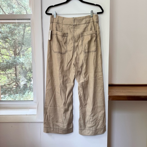 Anthropologie The Colette Linen Pants Wide Leg Contrast Maeve Khaki Tan 32 - Picture 7 of 10